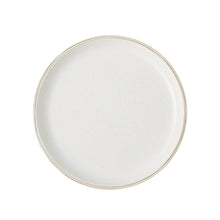 White dinner plate with slim gold rim and speckled surface