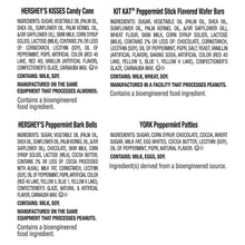 Candy assortment ingredient label panels with allergen and nutrition details