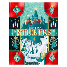 Christmas sticker sheet in teal and red with wizard hat, candles, trees, and stars