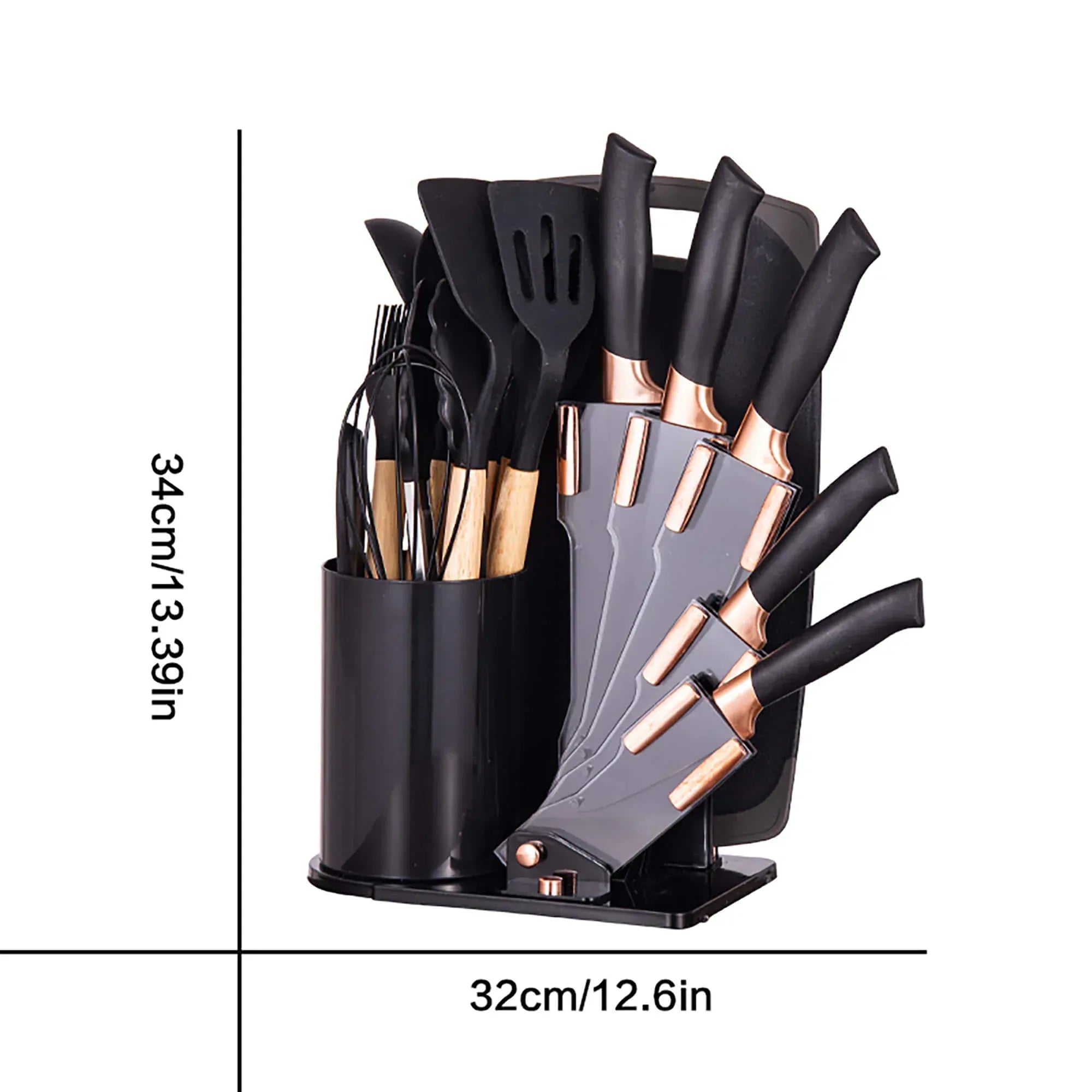HEESEM 19-Piece Silicone Kitchen Utensil & Knife Set - Heat-Resistant Cooking Tools Non-Stick Safe Gift for Mom or Women Black