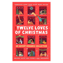 Red book cover: Twelve Loves of Christmas advent romance collection with illustrated couples