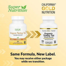 Two Organic Turkey Tail bottles with text: Same Formula, New Label