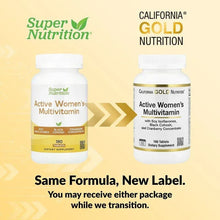 Two Active Women’s multivitamin bottles with white caps and gold label band