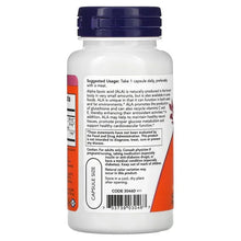 NOW Foods Alpha Lipoic Acid 600 mg bottle, back label text with dark blue cap