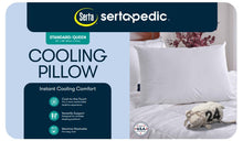 Serta cooling pillow package, Standard Queen label and product feature icons