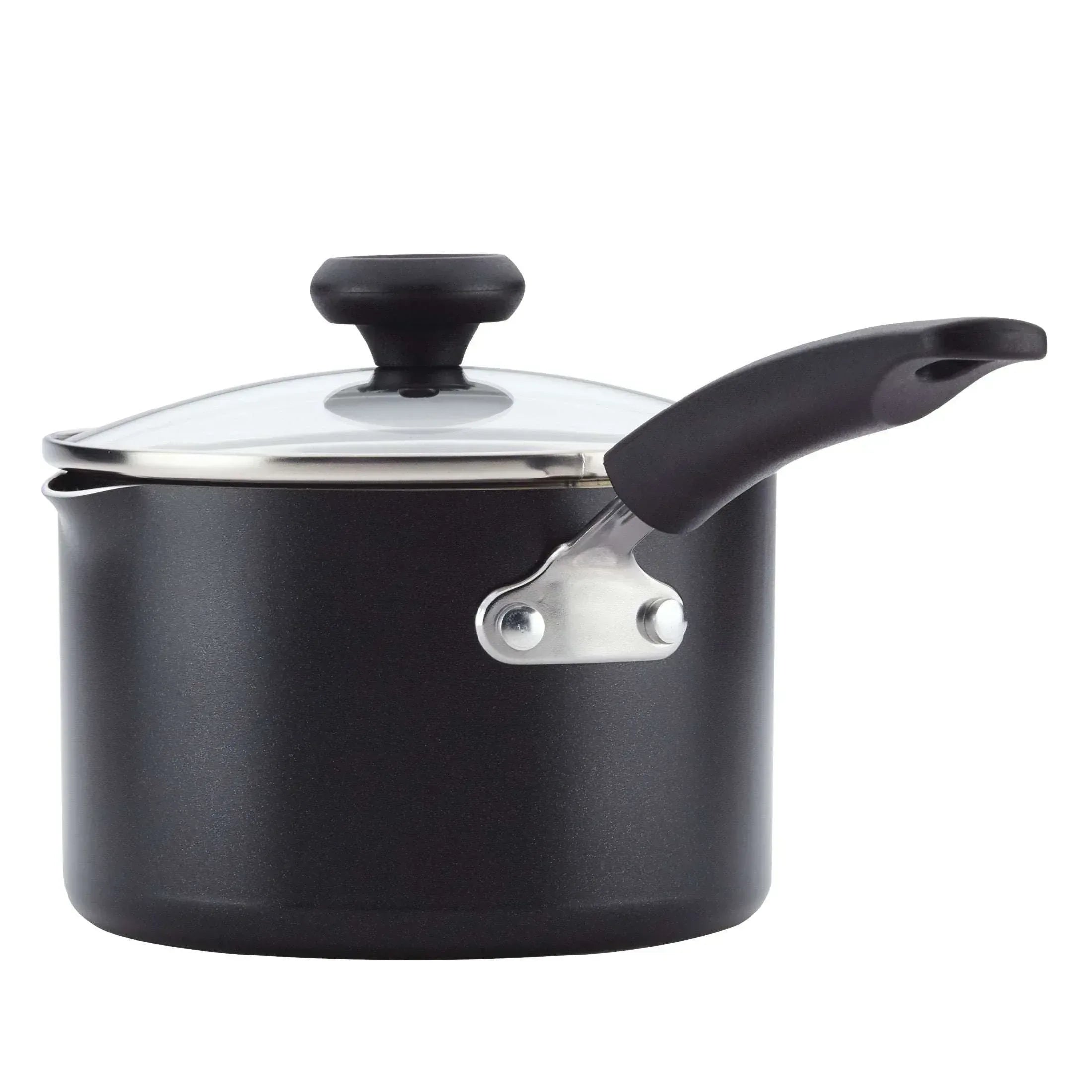 Farberware Easy Clean 3 Quart Nonstick Straining Sauce Pan with Pouring Spout and Lid, Dishwasher Safe, Black
