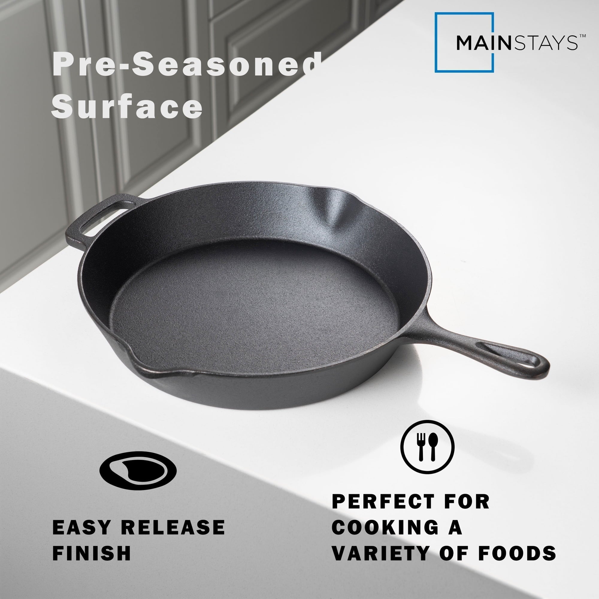 Mainstays 12 Inch Cast Iron Skillet with Single Helper Spout Black