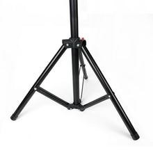 Adjustable black tripod stand with three folding legs and mounting plate