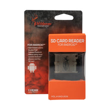 SD card reader retail package with orange label and black-and-tan reader