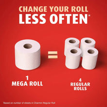 Toilet paper rolls comparison: mega roll and regular rolls, white rolls shown