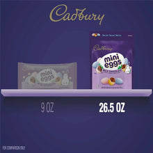 CADBURY mini eggs bag comparison showing 9 oz and 26.5 oz packs