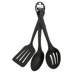 Mainstays 3-Piece Kitchen Utensil Set, Slotted Spatula, Slotted Spoon and Solid Spoon, Black, Nylon - USA MEGA SHOP