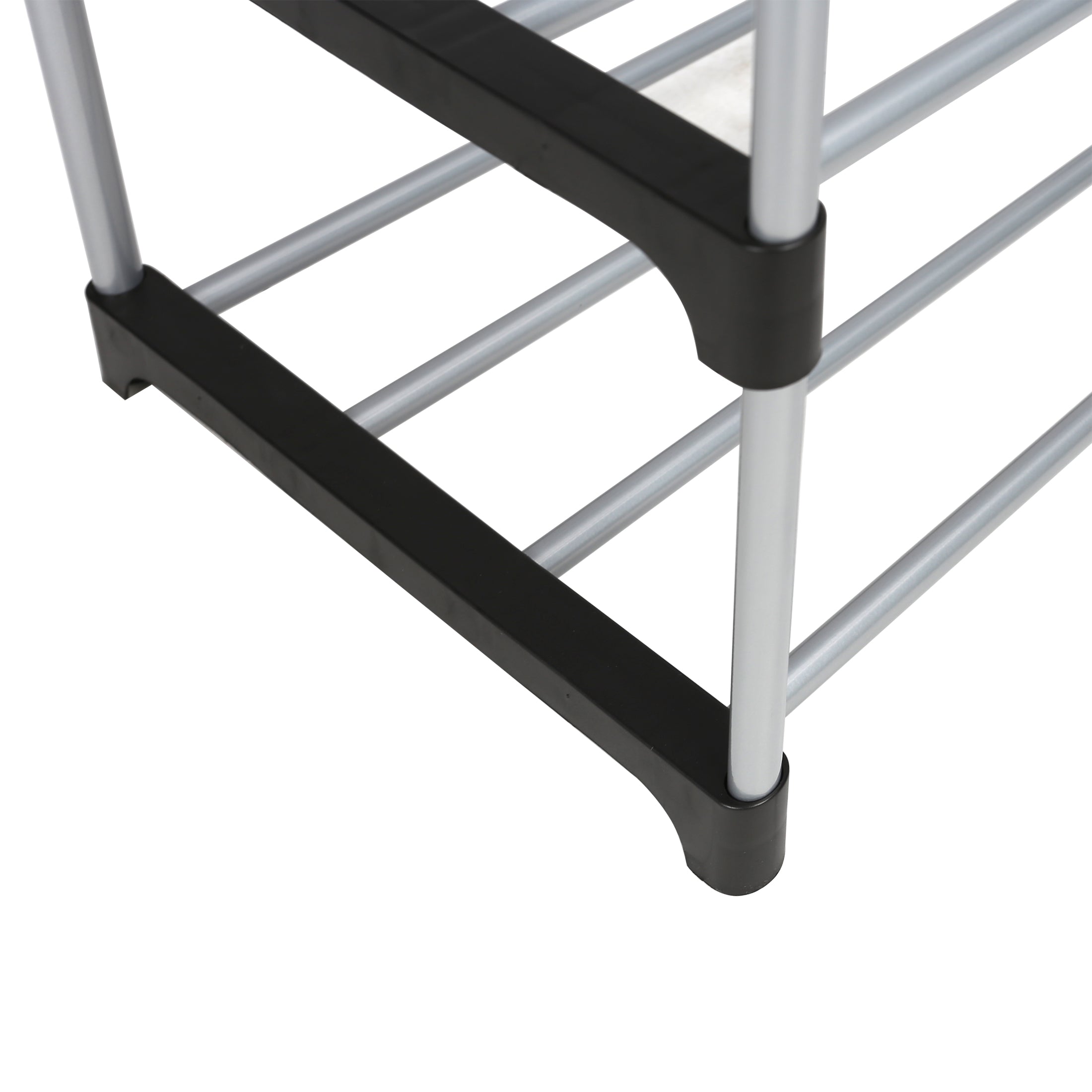Mainstays 4 Tier Shoe Rack, Black and Silver, 8 Pairs of Shoes, Metal Tubes & Plastic Connectors