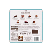 Mini pralines gift box back with ingredients text, Nutrition Facts, and barcode
