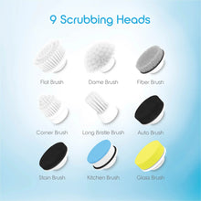 Nine scrubbing heads for electric spin scrub brush: flat, dome, fiber, corner, and more