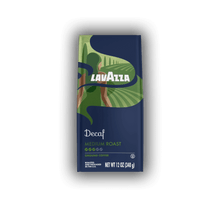 Decaf ground coffee bag by LAVAZZA, medium roast, 340 g, navy and green label