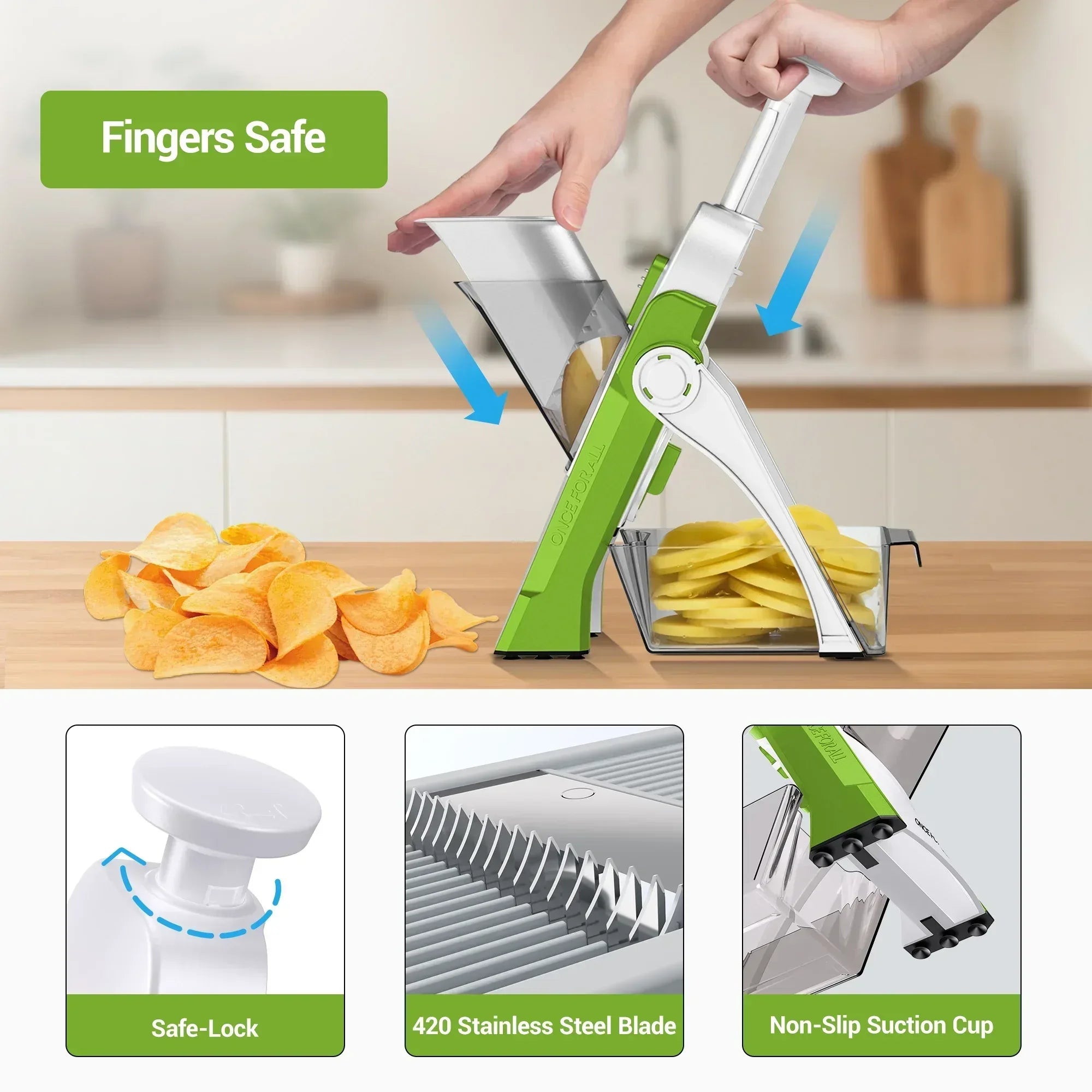 Mandoline Slicer for Vegetables Fruits, Adjustable Thickness Stainless Steel Food Cutter & Chopper, Safe and Quick Meal Preparation - USA MEGA SHOP