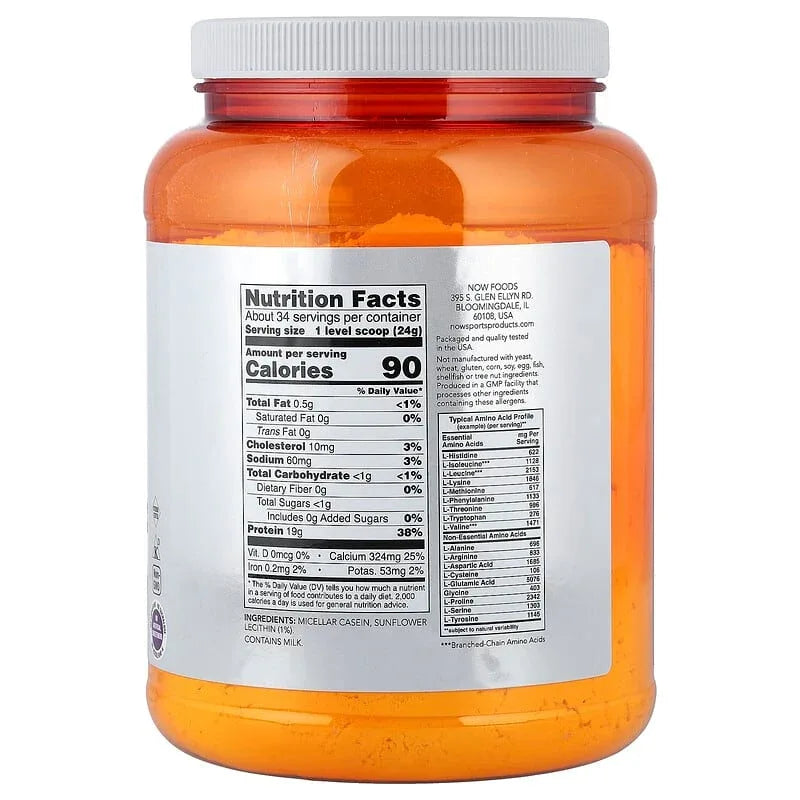 NOW Foods, Sports, Micellar Casein Protein Powder, Unflavored, 1.8 lbs (816 g)
