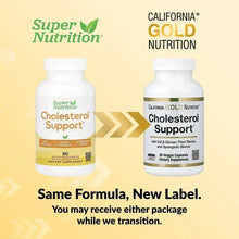 Cholesterol Support bottle pair graphic showing same formula, new label