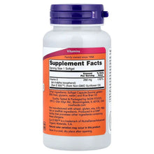 Vitamin E softgels bottle with Supplement Facts panel, 1 softgel 268 mg
