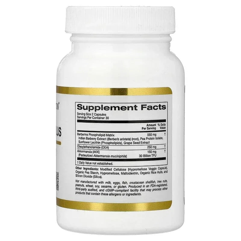 California Gold Nutrition, Akkermansia 30B PLUS with Berberine Phospholipid Matrix, and OEA, 60 Veggie Capsules