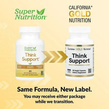 Think Support veggie capsules bottles, 60 count and 180 count, label comparison