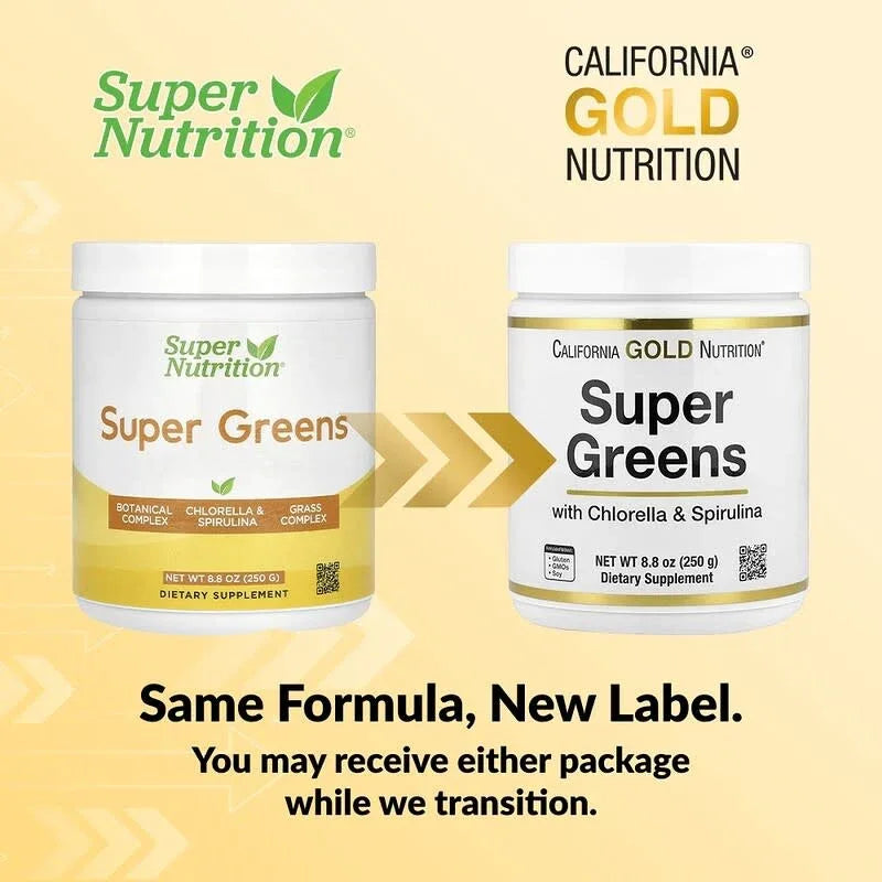 California Gold Nutrition, Super Greens with Spirulina, Chlorella, Kelp, and Apple Pectin, 8.8 oz (250 g) - USA MEGA SHOP