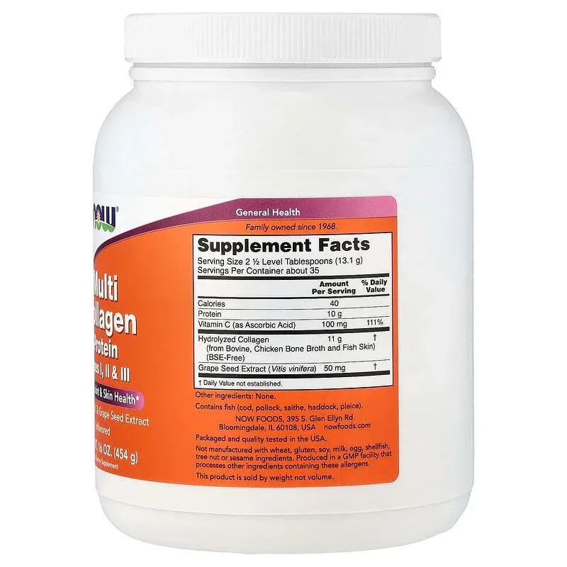 NOW Foods, Multi Collagen Protein, Unflavored, 16 oz (454 g)