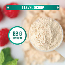 Beige plant protein powder scoop with 22 g protein badge