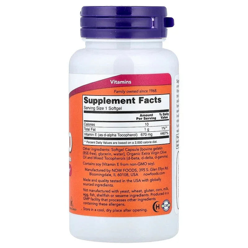 NOW Foods, E-1000 with Mixed Tocopherols, 670 mg (1,000 IU), 50 Softgels