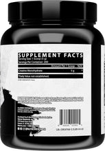 Creatine Monohydrate supplement tub back label with Supplement Facts