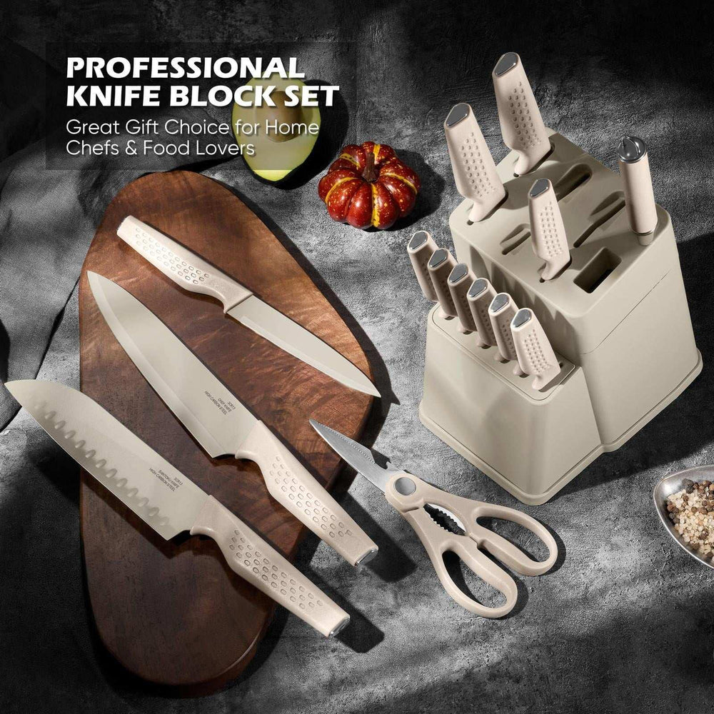Vesteel Knife Block Set for Kitchen, 15-Piece High Carbon Stainless Steel Knives Set with Ergonomic Handle, Ultra-sharp & Rust Resistant - USA MEGA SHOP