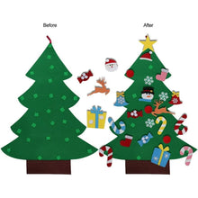 Felt tree base before and after with added ornaments and star topper