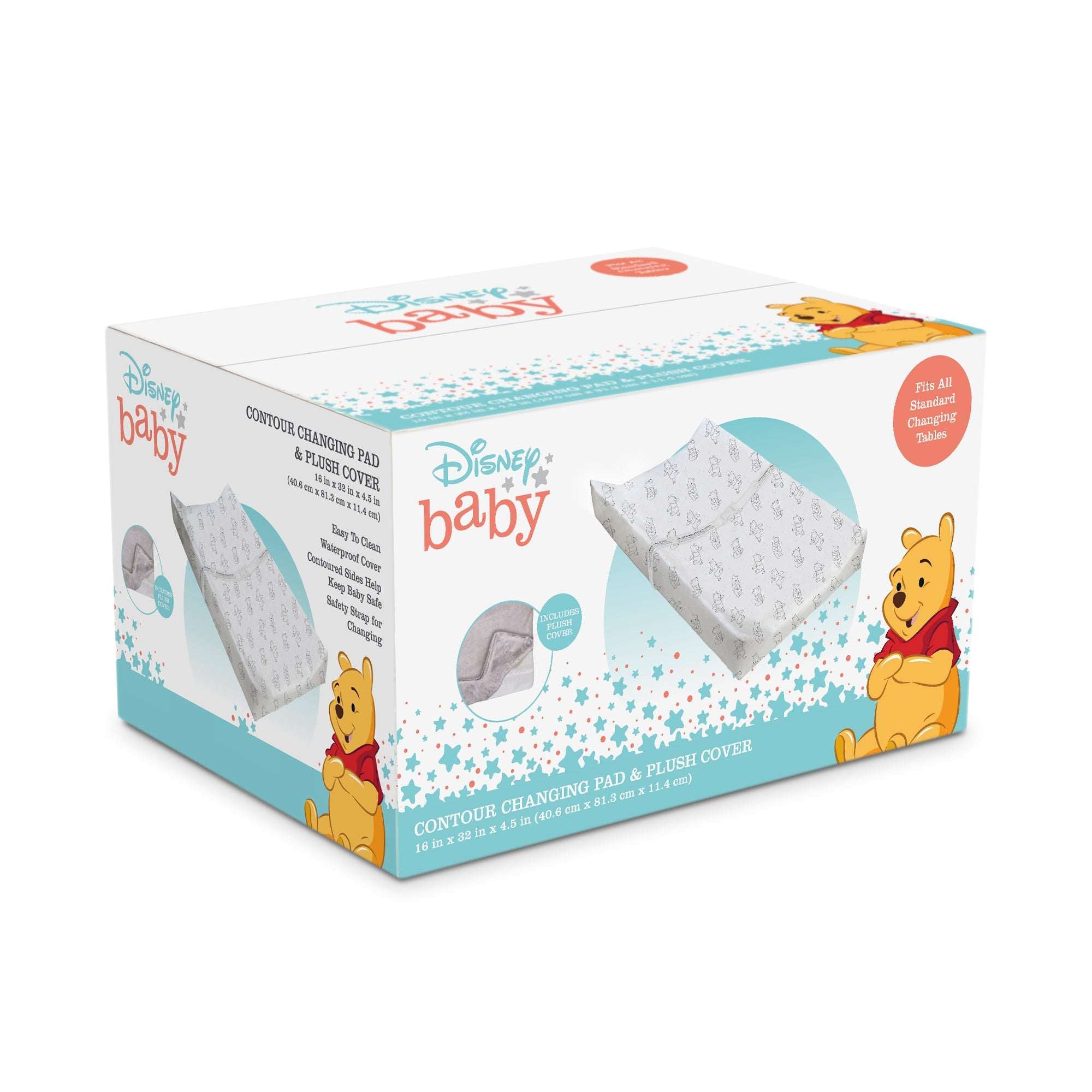 Disney Winnie the Pooh Contoured Changing Pad with Plush Cover by Delta Children – Machine Washable Cover and Waterproof Outer Layer, Grey