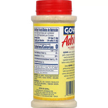 Seasoning bottle with nutrition facts and ingredient panel, red cap, beige powder
