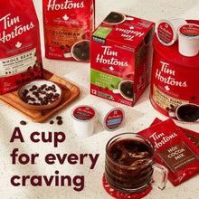 Tim Hortons coffee assortment with cups, boxes, and ground coffee canisters
