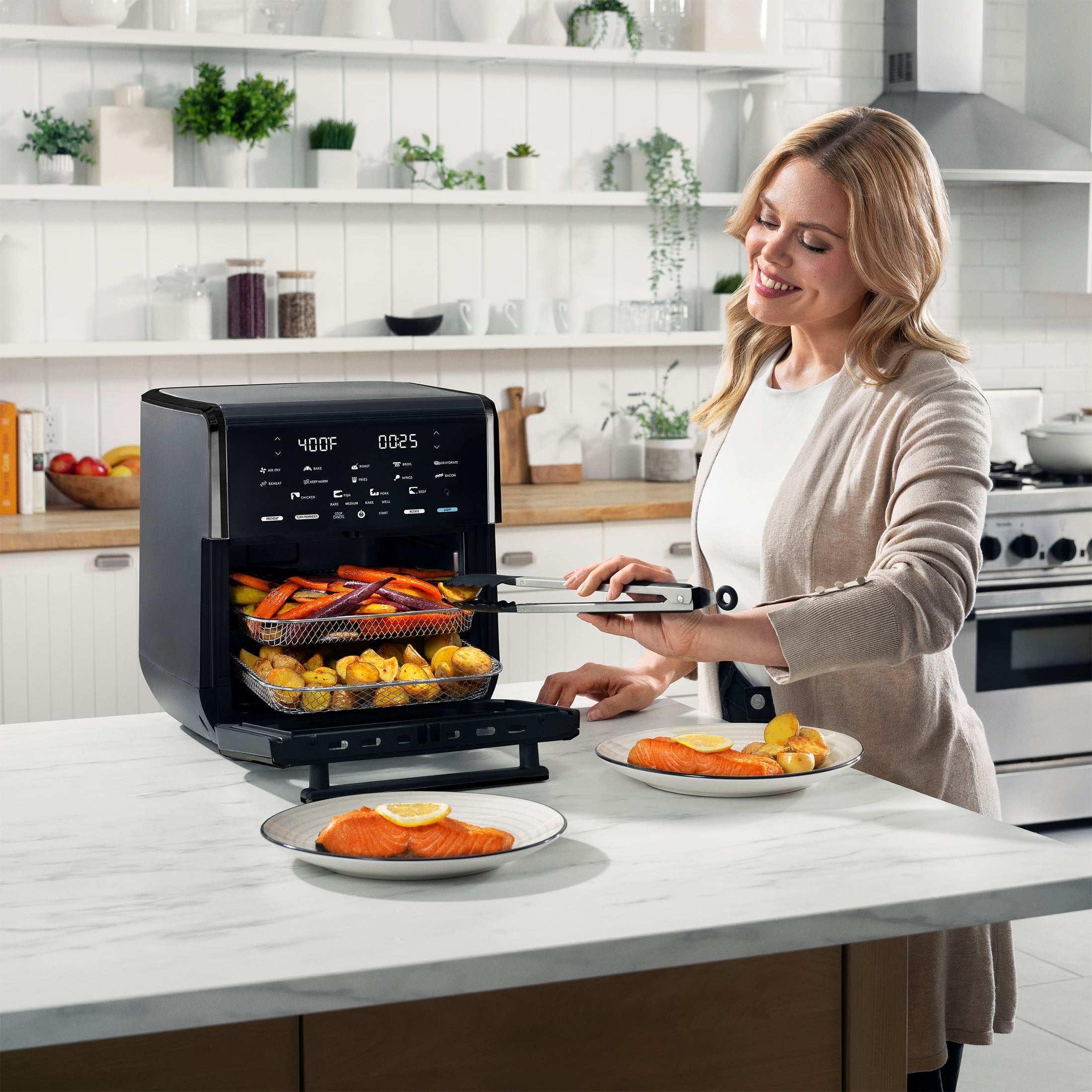 Gourmia All-in-One 14-Quart Air Fryer, Oven, Rotisserie, Dehydrator with Temperature Probe, Stainless Steel