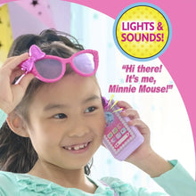 Pink Minnie Mouse pretend smartphone accessory with icon screen and bow charm