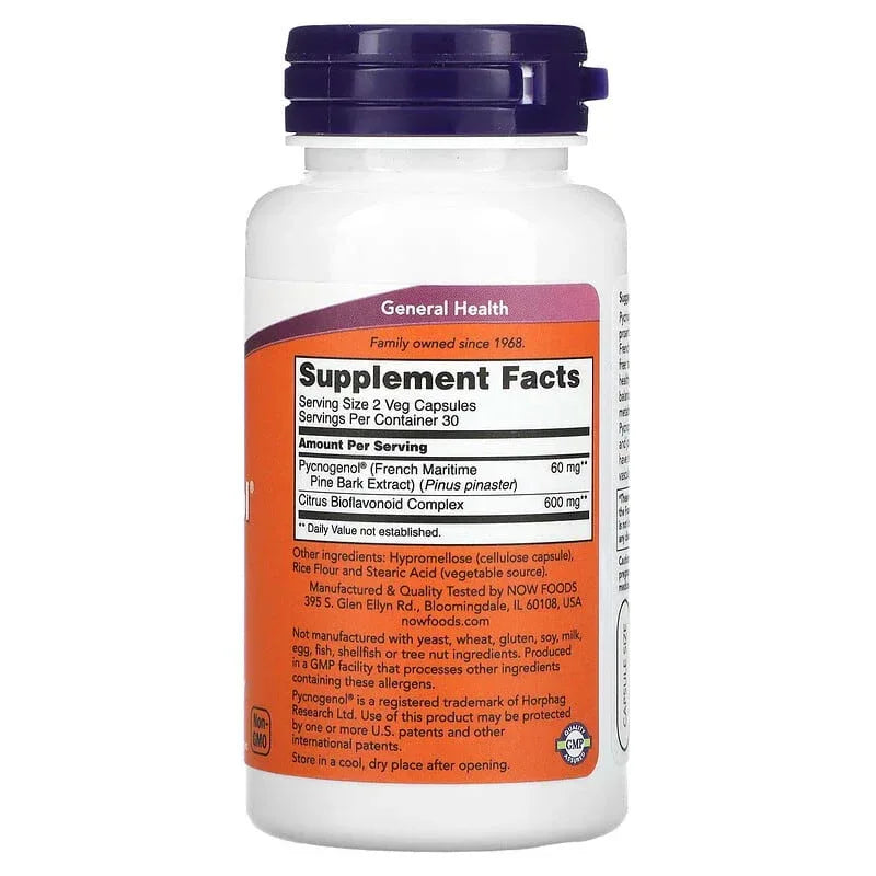 NOW Foods, Pycnogenol® With Bioflavonoids, Veg Capsules