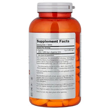 L-Arginine supplement bottle with Supplement Facts label, 180 tablets