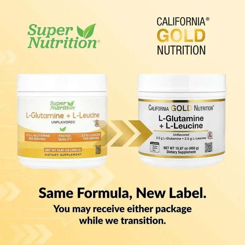 California Gold Nutrition, L-Glutamine + L-Leucine, Unflavored, 15.87 oz (450 g)
