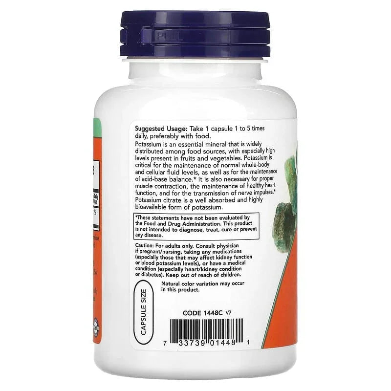 NOW Foods, Potassium Citrate, 99 mg, 180 Veg Capsules - USA MEGA SHOP