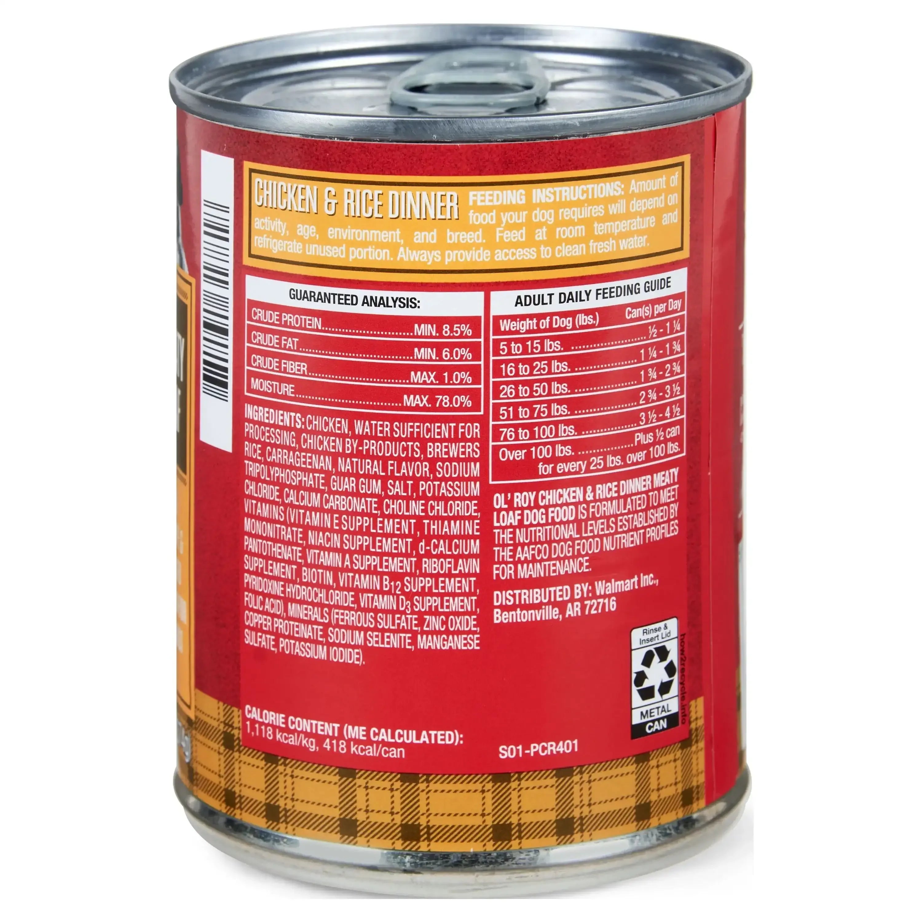 Ol' Roy Chicken & Rice Dinner Meaty Loaf Wet Dog Food, 13.2 oz Can - USA MEGA SHOP