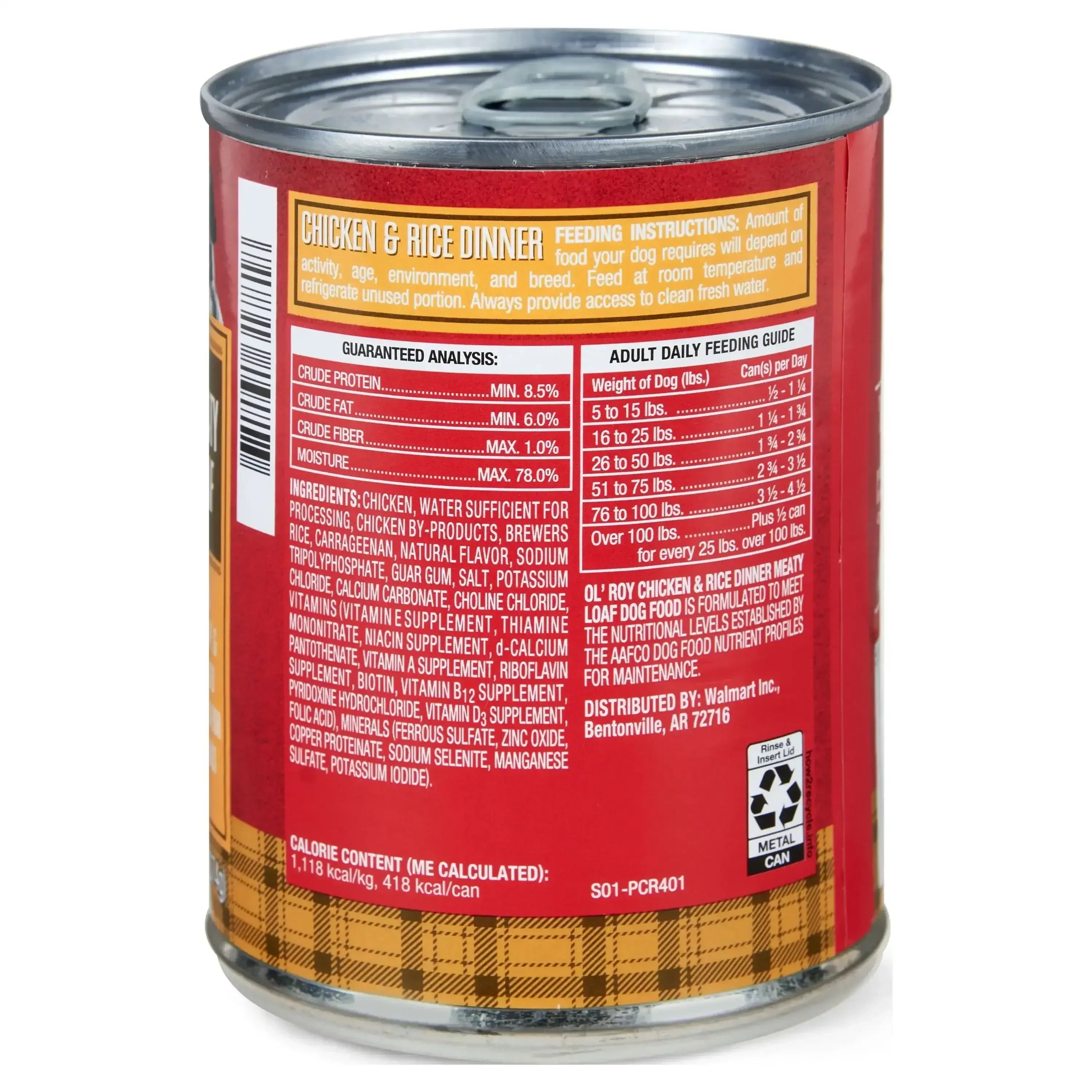Ol' Roy Chicken & Rice Dinner Meaty Loaf Wet Dog Food, 13.2 oz Can (6 - 12 packs)