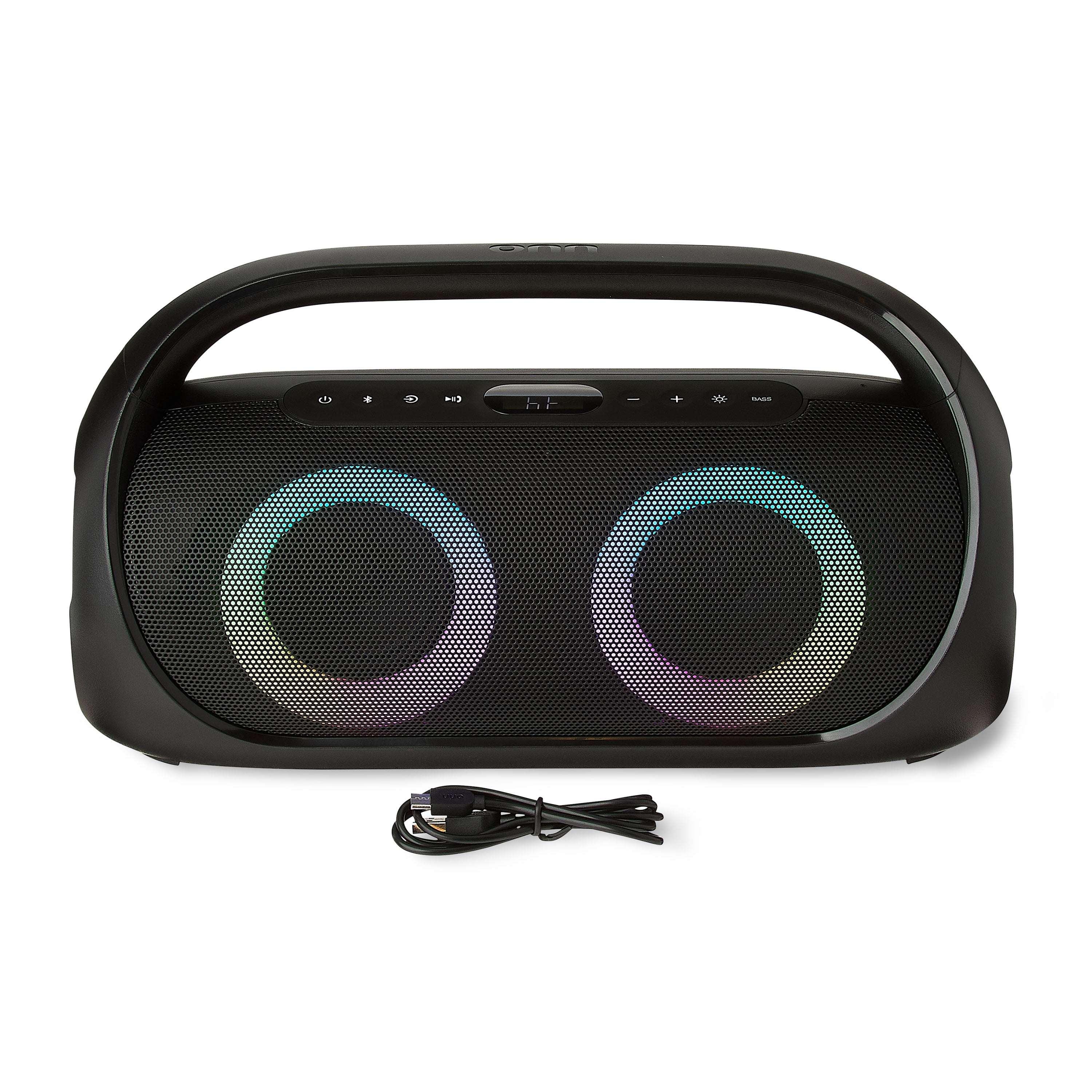 onn Portable FM Boombox with LED Lighting