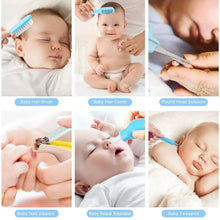 Baby grooming tools: hair brush, hair comb, round scissors, nail clippers, nasal aspirator
