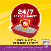 Cat litter deodorizing system graphic with 24/7 performance badge and litter tray