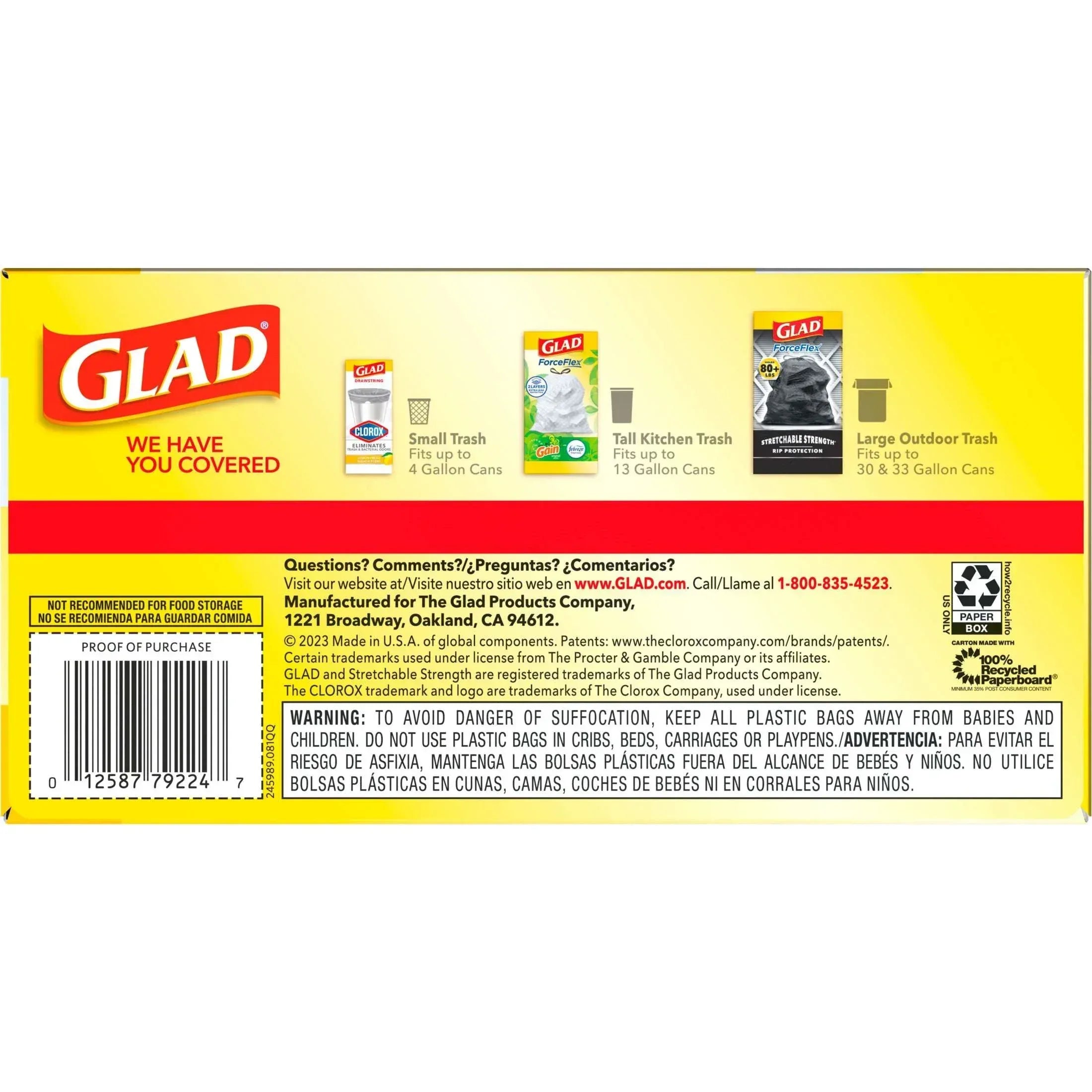 Glad ForceFlex Tall Kitchen Drawstring Trash Bags, 13 Gallon, Fragrance Free, 40 Count