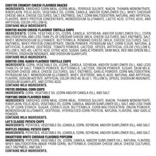 Ingredients list panel for chip varieties, printed in paragraph text