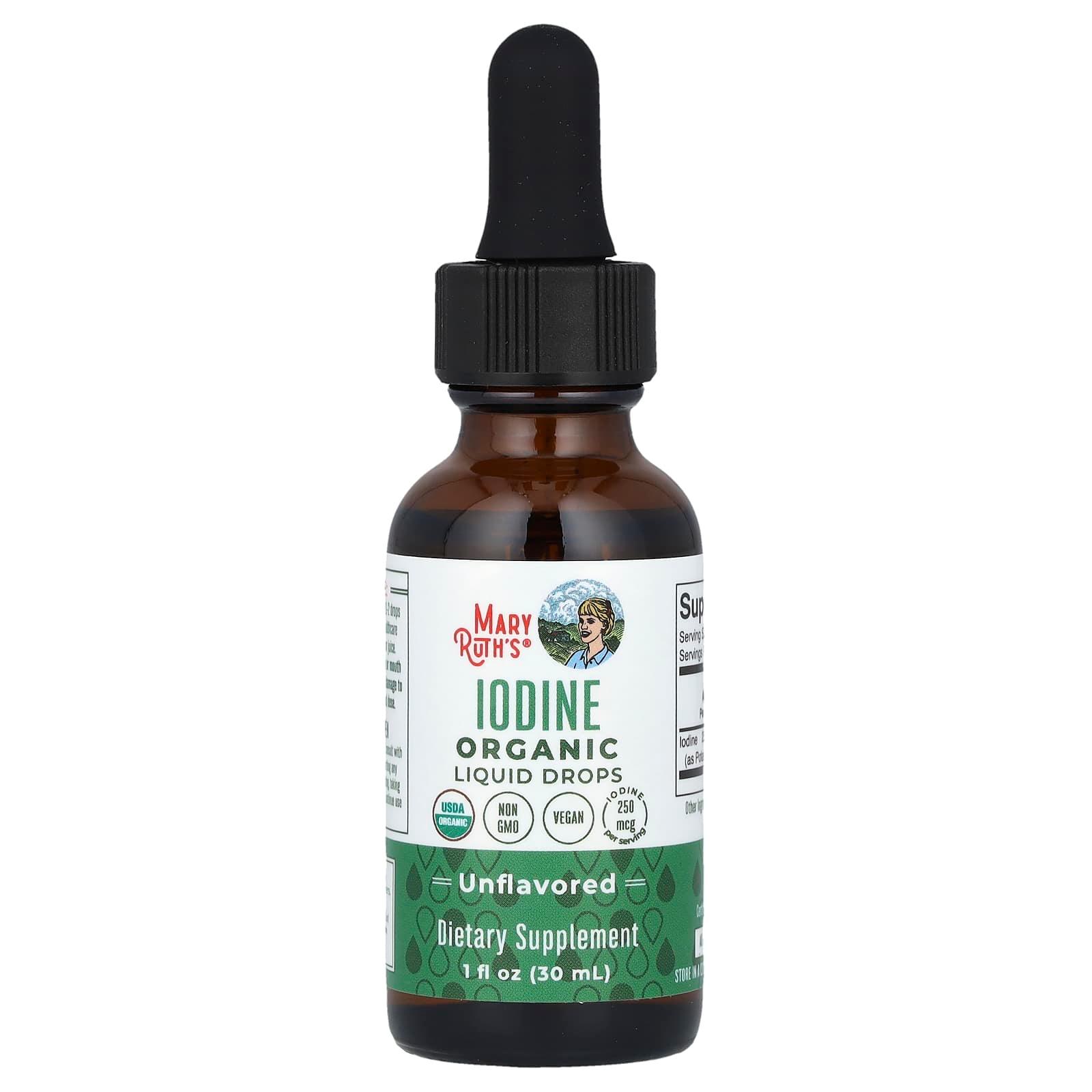 MaryRuth's, Organic Iodine Liquid Drops, Unflavored, 250 mcg, 1 fl oz (30 ml) - USA MEGA SHOP